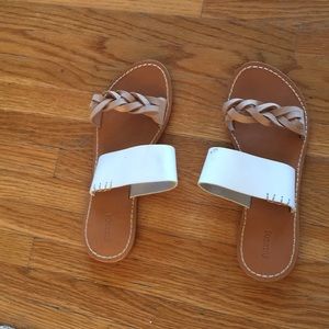 White and camel slip on sandals